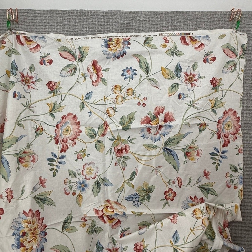 Vtg Jay Yang Floral Fabric 5 Yds Multi-Color Chintz Aesthetic Cottage Grandma